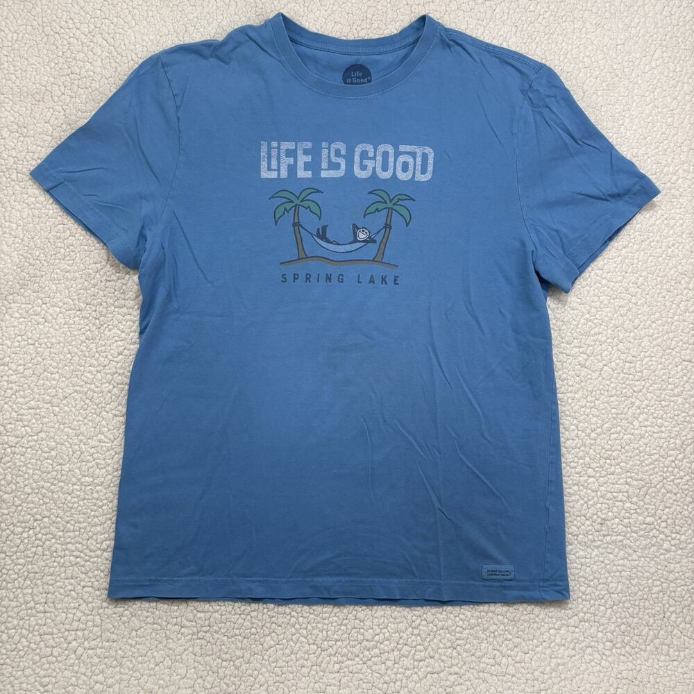 Life Is Good Crusher Tee Mens L Spring Lake Hammock Graphic Blue T-Shirt